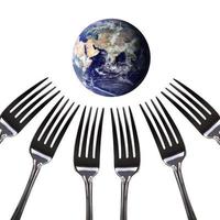 todos buscarán alimentar al mundo, tenedor plateado con mundo, elementos de esta imagen proporcionados por la nasa foto
