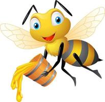 Bee with honey bucket vector