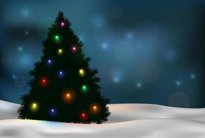 Christmas tree and decorations on winter background vector