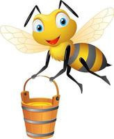 Cartoon bee carrying honey bucket vector