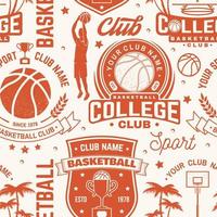 Basketball club seamless pattern or background. Vector. Seamless sport pattern with basketball ball, basket, hoop and player silhouette. Basketball sport club texture.