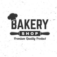 Bakery shop. Vector. Concept for badge, shirt, label, stamp or tee. Typography design with chef hat, text, rolling pin silhouette. Template for restaurant identity objects, packaging and menu vector