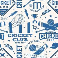 Cricket club seamless pattern or background. Vector. Seamless sport pattern with cricket ball, wicket, bail and helmet silhouette. Cricket sport club texture. vector