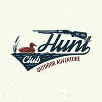 Hunting club badge. Vector. Concept for shirt or label, print, stamp, badge, tee. Vintage typography design with duck on a water silhouette. Outdoor adventure hunt club emblem vector