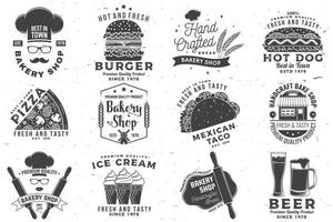 Set of Bakery shop and fast food retro badge. Vector. Concept for bakery, cafe, restaurant, pub or fast food business. For restaurant identity objects, packaging menu