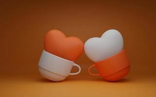 feliz fondo del día de san valentín, dos tazas de café con corazones, antecedentes para los amantes, trabajo en 3d e ilustración en 3d. foto