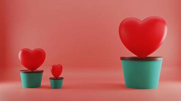 Happy Valentines day, background with A pot with a hearts, Hearts flower in a pot,  3D image, 3D rendering photo