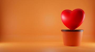 Happy Valentines day, background with A pot with a heart, Heart flower in a pot,  3D image, 3D rendering photo