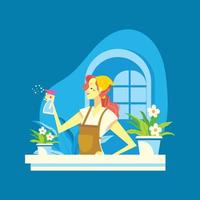 Modern Woman doing Spring Cleaning vector