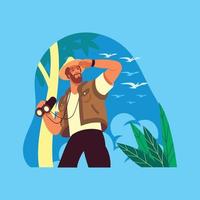 A Bird Watcher in The Forest vector