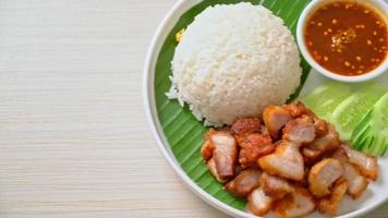 fried belly pork with rice with spicy sauce in Asian style video