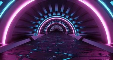 3d rendering seamless loop motion of sci-fi corridor with blue and oink neon light. video