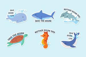 Mother Ocean Day Sticker Collection vector