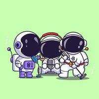 colección de lindos astronautas que llevan grabaciones de sonido, ilustraciones de dibujos animados de astronautas. vector