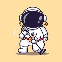 cute astronaut singing with microphone vector