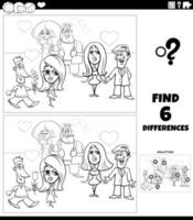 differences game with couples in love coloring book page vector