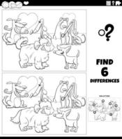 differences activity with dogs in love coloring book page vector