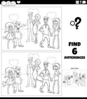 differences task with couples in love coloring book page vector