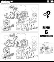 differences task with pets in love coloring book page vector