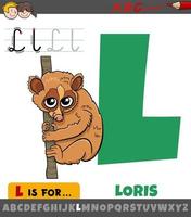 letter L from alphabet with cartoon loris animal character vector