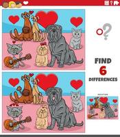 differences task with pets in love on Valentines Day vector