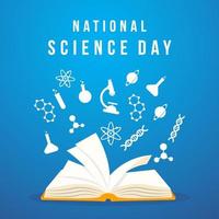 national science day illustration flat design style with book opened and flying science element vector