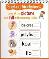 Spelling worksheet template for kids vector