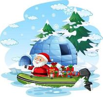 Santa Claus delivering gifts by boat vector
