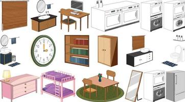 Set of interior furniture and decorations vector