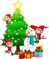 Children celebrating Christmas with snowman vector