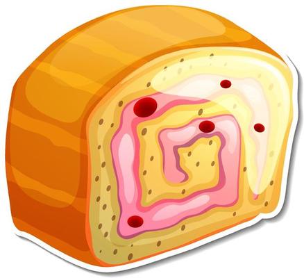 An strawberry sponge cake roll in cartoon style