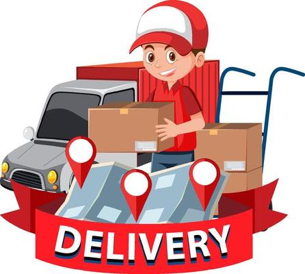 Delivery Express wordmark with courier delivering packages
