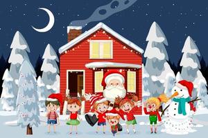 Christmas winter scene with happy children vector