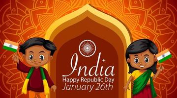 cartel del día de la república india con personaje de dibujos animados vector