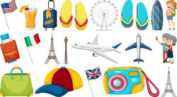 Set of summer vacation objects and elements vector