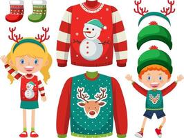 Set of Christmas outfits and accessories vector