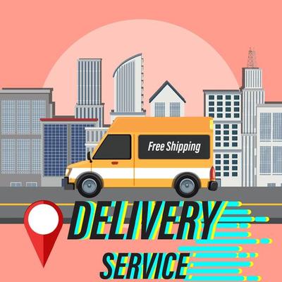 Delivery Service wordmark with delivery panel van