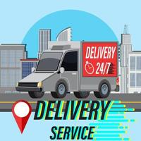 Delivery Service banner with panel van and location pin vector