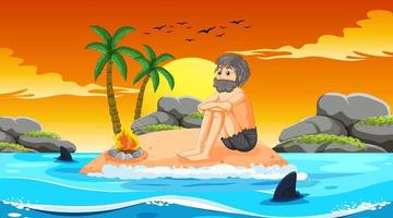 A man on deserted island isolated vector