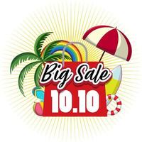 10.10 Big Sale banner with summer objects vector