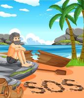 A man on deserted island isolated vector