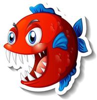 Angry piranha fish cartoon sticker vector