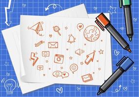 Hand drawn doodle icons on paper vector
