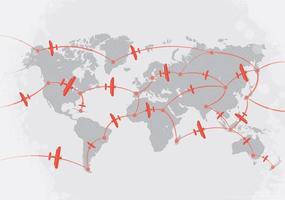 Airplanes on world map vector