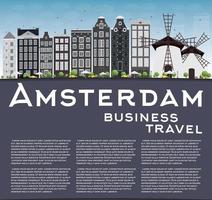 horizonte de la ciudad de amsterdam con edificios grises, cielo azul y espacio para copiar. vector