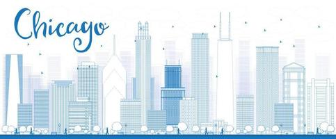 Outline Chicago city skyline with blue skyscrapers. vector