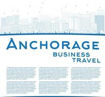 Outline Anchorage Alaska Skyline with Blue Buildings and copy space. vector