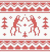 Christmas Knitted background with monkey, trees and ornament. vector