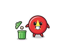 illustration of the vietnam flag throwing garbage in the trash can vector