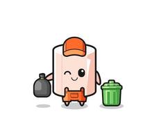 the mascot of cute tissue roll as garbage collector vector